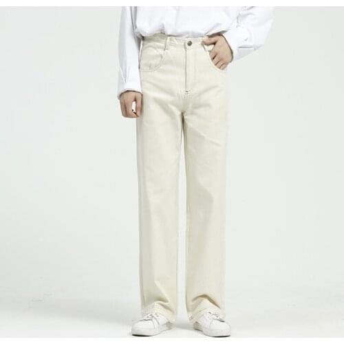 Fashion Men Vintage Causal Straight Jeans Trousers Male Female Streetwear Hip Hop Loose Basic Section Apricot Blue Denim Pant