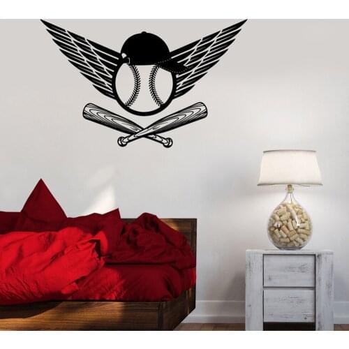 Cartoon Wall Sticker Baseball Wings Hat Bat Sports Wall Decal Home Decor Boys Bedroom Headboard Wardrobe Ceiling Decoration Z189