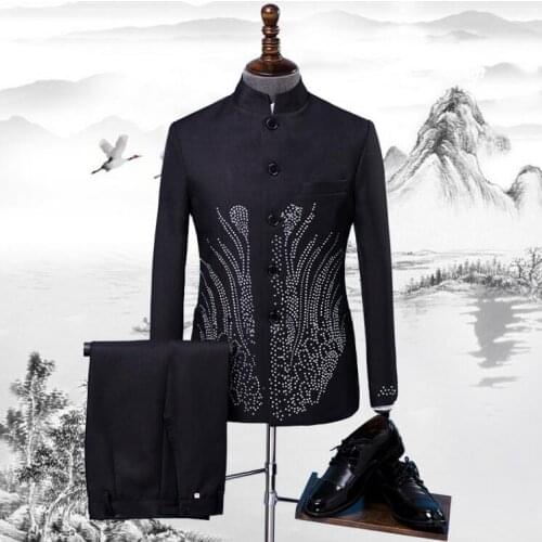 Stand collar men Chinese tunic suit homme terno stage costumes for singers jacket men sequins blazer dance star style dress