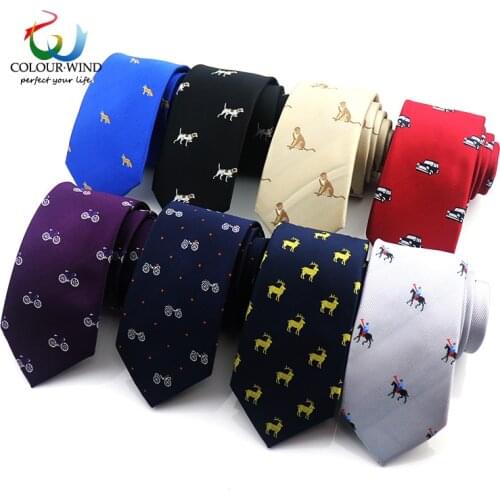 HOT SALE Animal Tie For Men Polyester Woven Necktie Bicycle Car Monkey Dog Deer Balloon Printed Fashion Party Wedding Gravata