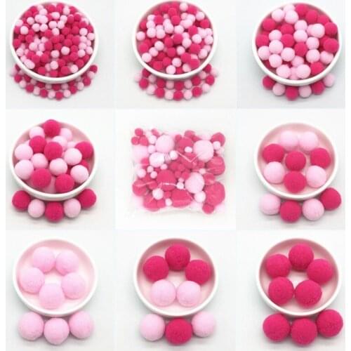 Pink Rose Red Pompom Fur Balls DIY Soft Pom Poms Crafts Pompones Wedding Decoration Glue on Cloth Accessories 8mm To 30mm 20g