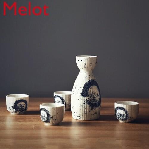 Tao Soft Japanese Ceramic Sake Set Chinese Style Household Wine Decanter Antique Small Wine Pot White and Yellow Shot Glass
