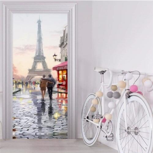 European Style Tower Door Sticker Painting 3D Restaurant Living Room Creative DIY Home Door Decals PVC Self-Adhesive Wallpapers