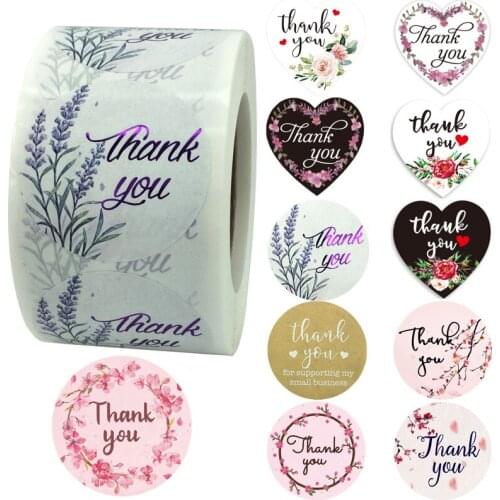 1.5 Inch Round Heart Thank You for Supporting My Small Business Order Stickers Embossed Floral Labels for Package Envelope Seals