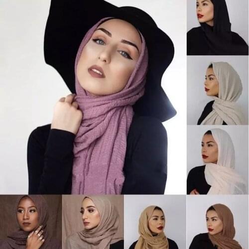 2020 New Muslim Women Crinkle Hijab Scarf Soft Solid Cotton Head ScarvesTurban Shawls and Wraps hijab femme musulman headband
