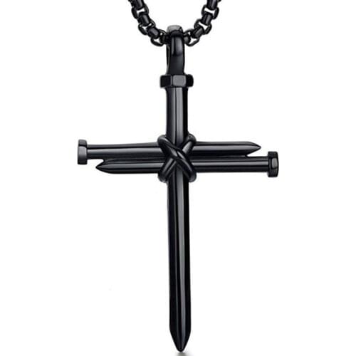 Punk Men Titanium Steel Cross Pendant Necklace Simple Black Gold Nail Cross Necklace Fashion Wild Charm Necklace Male Jewelry