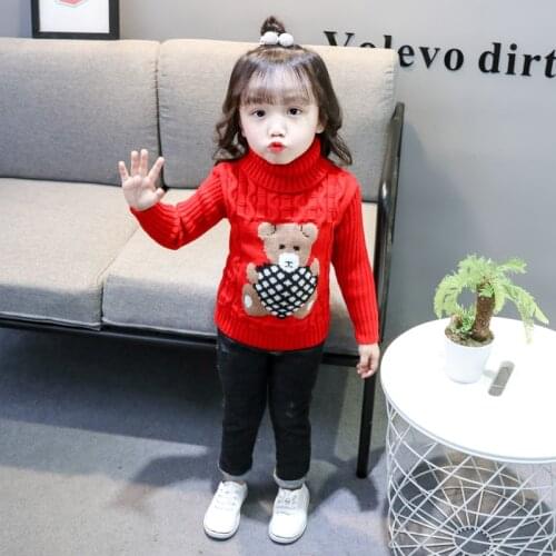 F Autumn Winter Thick Sweater Pullovers Kids Girl Long Sleeve Casual Warm Turtleneck Sweaters Children Cartoon Knitted Tops