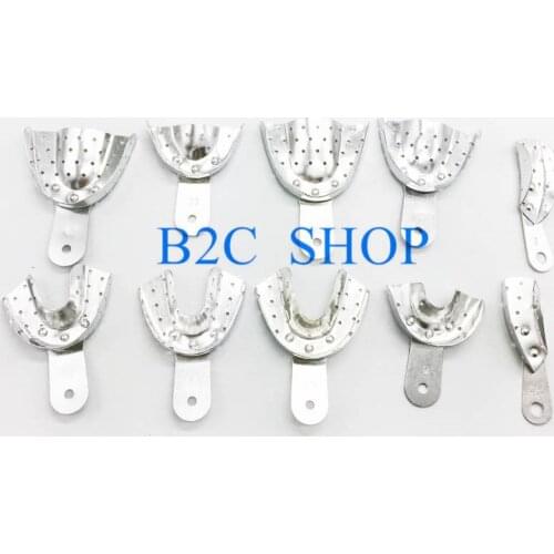 10 pcs Dental Aluminum Impression Tray Bite Denture Instrument Trays holes