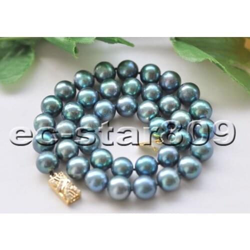P7136 A++ 17"-33" 11mm Peacock-Black Round Freshwater Pearl Choker Necklace