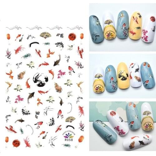 3D Stickers for Nails Self-adhesive Design Cute Fish Fan Lobster Nail Art Decorations Decals Foil Wrap Manicure Accessories