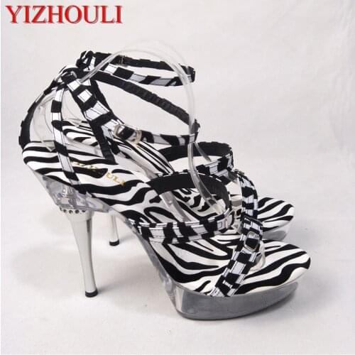 Classic Zebra Pattern 15cm Temptation Sandals Ultra Thin High Heels Platform Shoes 5 Inch Sexy Crystal Shoes