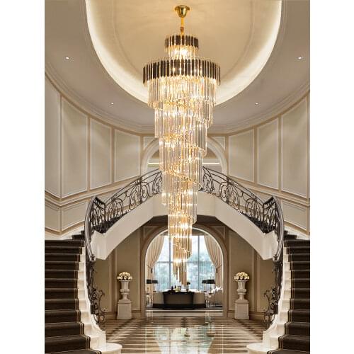 Modern Crystal Chandelier For Staicase Long Villa Chain Lighting Fixture Large Home Decor Gold Stainless Steel Cristal Lamp