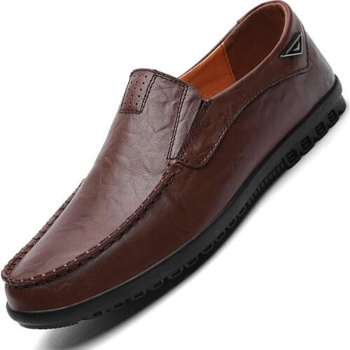 Genuine Leather Men Shoes Casual Luxury Brand Soft Mens Loafers Moccasins Breathable Slip on Male Driving Shoes Plus Size 37-47