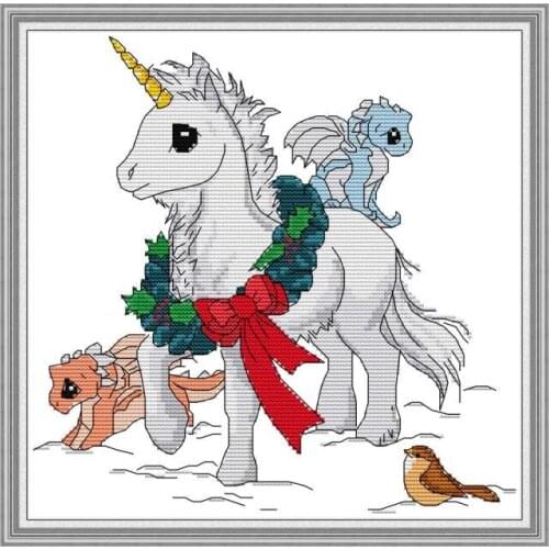 Unicorn Cross Stitch Patterns 14ct Printed Canvas for Embroidery Kit 11ct Counted Fabric DIY Handmade Needlework Art Home Decor