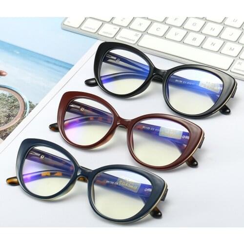 LONSY Fashion Sexy Cat Eye Reading Glasses Women Retro Brand Design Business Hyperopia Prescription Eyeglasses Anti Blue Lens