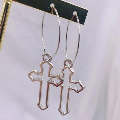 Punk Rock Hollow Cross Pendant Dangle Earrings For Women Simple Cool Circle Drop Dangle Earring Ear 2021 Trend Jewelry Gifts