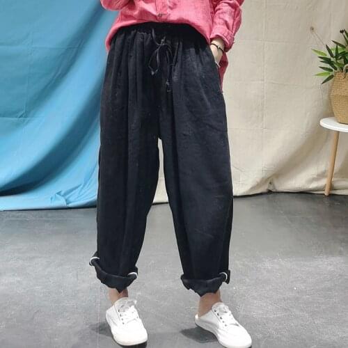 Women Loose Solid Color Linen Pants Ladies Vintage Flax Harem Trousers Female 2020 Linen Harem Pants