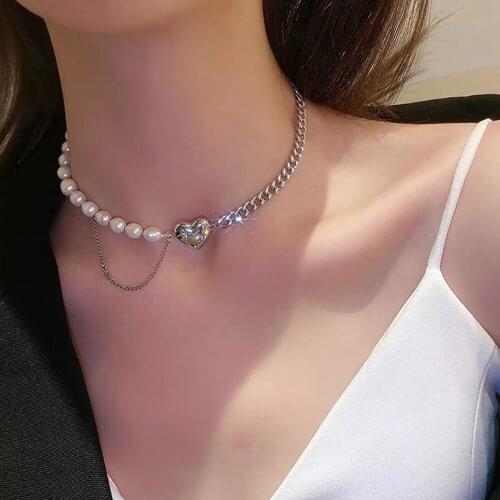 2021 New Fashion Baroque Pearl Chain Necklace Women Collar Wedding Punk Toggle Clasp Circle Lariat Bead Choker Necklaces Jewelry