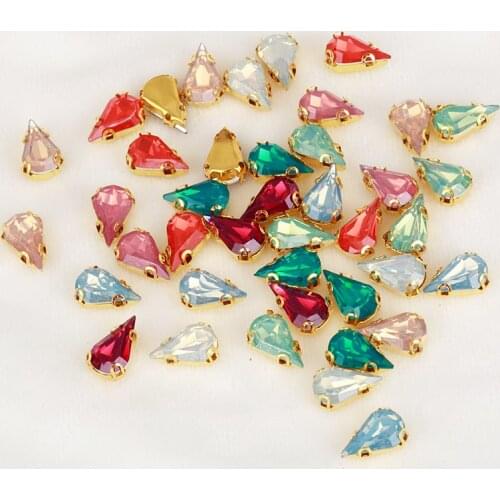 8x13/10x14/13x18mm Teardrop Opal Crystal Resin Sew On Rhinestones Flatback Gold Claw Sewing Stone For Clothing Craft Accessories