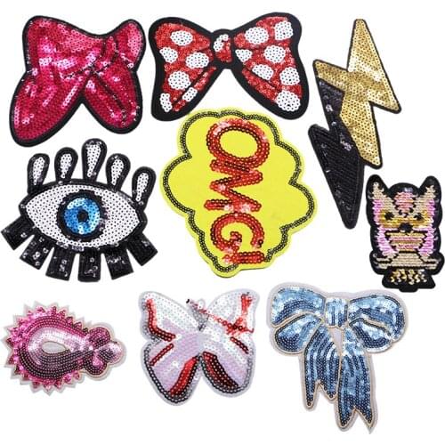 1 PCS Piece Sequin Iron Dress Patch Colorful bow Eyes Owl Water Drop Sticker Dress Decorative Decal Dress Patch