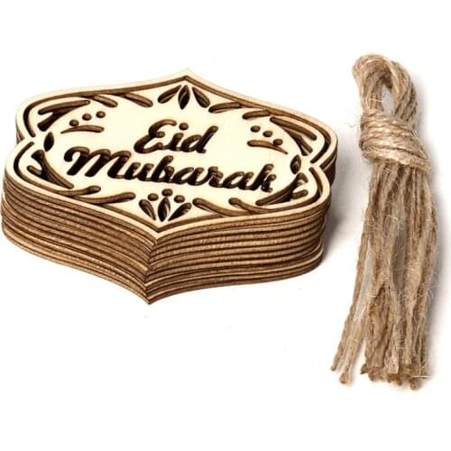 10pcs/set DIY Eid Mubarak Muslim Home Decoration Ramadan Decor Pendant Wooden Hollow Ornament Crafts Activities Gifts With Ropes