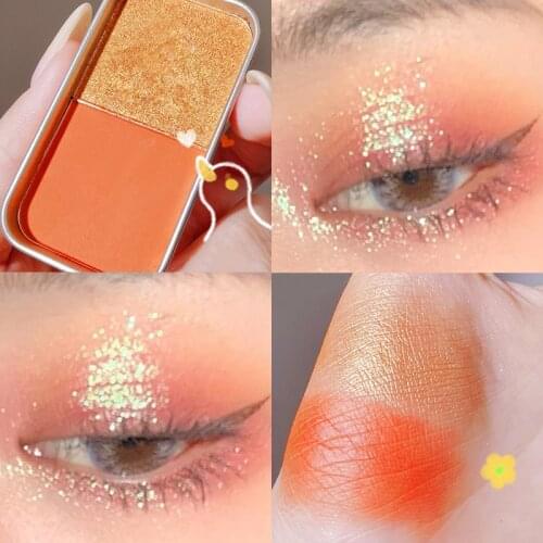 2 Color Mini Shiny Eyeshadow Palette Long Lasting Matte Eyeshadow Makeup Palette Charming Shimmer Eye Shadow Highlight Beauty