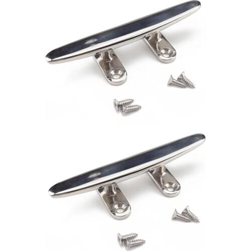 4 / 5 / 6 inch 2pcs/set Marine Flat Top 4/5/6 Inches Stainless Steel Boat Cleats with Dock Screws Flat Top Boat Cleat