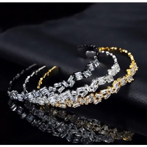 Brazil Brazalete 3 Colors Open Bracelet New Trendy Zirconia Jewelry Silver Color CZ Crystal Female Bracelets Bangles For Women