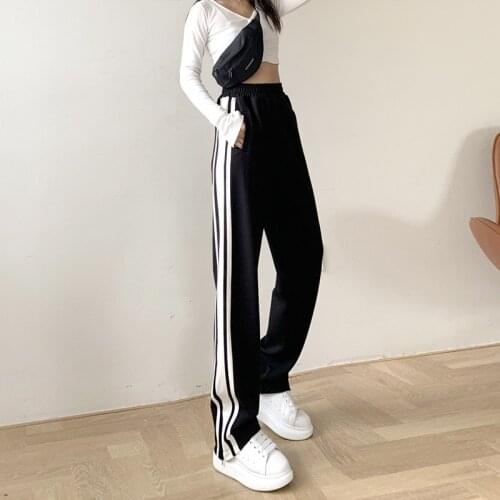 CX 2021 New Summer Women Longer Sport Pants High Waist Loose Show Thin Casual Fashion Split Wide Leg Pants Straight Comfort