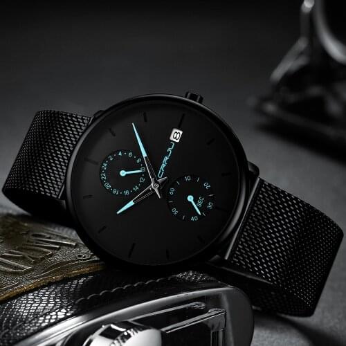CRRJU Watch for Men Top Brand Luxury Quartz Watch Men Casual Slim Mesh Steel Waterproof Sport Watch Relogio Masculino