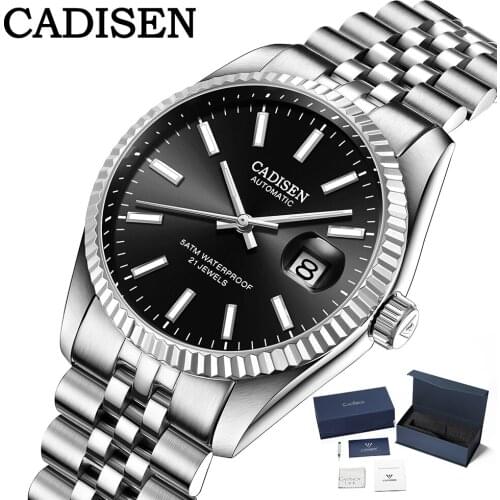CADISEN Automatic Mechanical Watch Mens 38MM Top Brand Luxury Mens Watch 2021 Fashion Stainless Steel Strap Waterproof Watches
