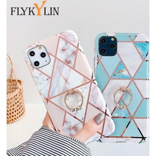 FLYKYLIN Ring Holder Stand Case for iPhone 11 Pro Max XS XR XS Max 6 6s 7 8 Plus SE 200 12 Mini Silicone Marble Protection Shell
