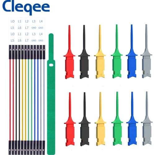 Cleqee P1513D Mini Grabber SMD IC Test Hook Clips with Silicone Jumper Wires Test Leads Kit for Electrical Breadboard Testing