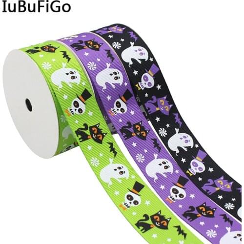 [IuBuFiGo] 1"(25mm) Halloween Ribbon Printed Grosgrain Ribbon For Home Decoration 50 yards