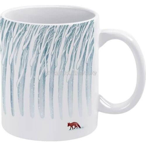 Winter Storm Coffee Mugs Ceramic Personalized Mugs 11 Oz White Mug Tea Milk Cup Drinkware Travel Mug Forest Fox Snow Winter Natu