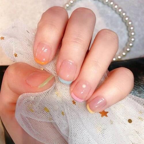 Short Fake Nails Sticker Full Cover False Nail Elegant Gradient French Short Nails Ellipse Shape Short Fake Nail