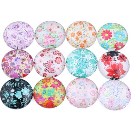 Mixed Flower Patter Photo Round Glass Cabochon 12mm 20mm 25mm 30mm diy flat back handmade Jewelry findings for pendant earrings