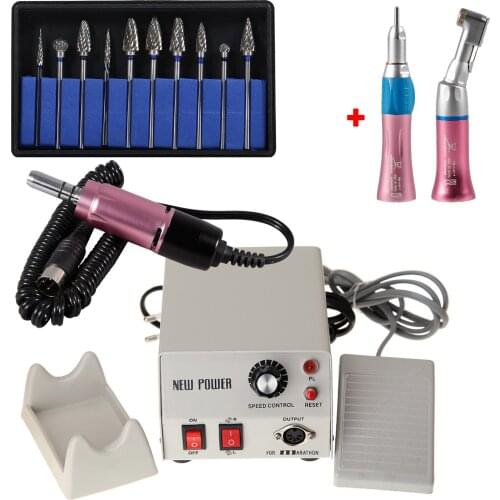 Micromotor Dental Polisher N2+Pink Contra Angle & Straight Nosecone+35,000rpm Electric Micro Motor+10*HP2.35mm Polisher Burs