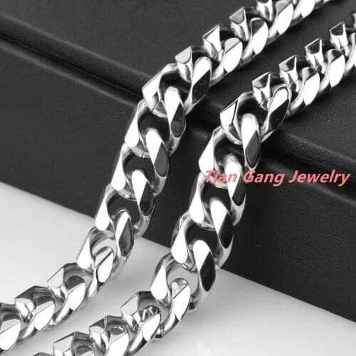 Fashion 15MM Width Silver Color Chain Necklaces For Boy, Mens Stainless Steel Curb Cuban Chain 7-40" Gift
