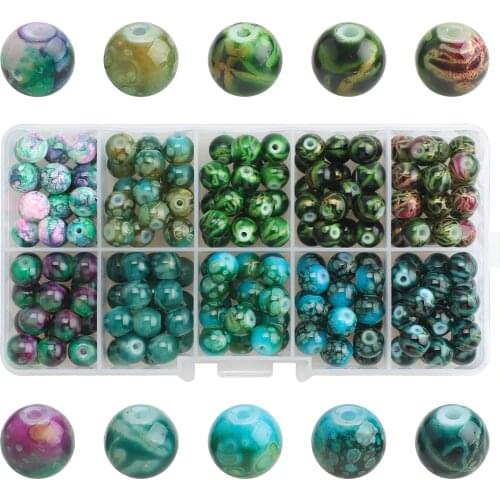 Box Set 200Pcs Natural Round Stone DIY 8mm Green Malachite Tiger Eye Loose Spacer Beads Crafts Jewelry Making Charms Bracelets