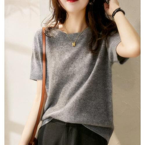 2021 Summer Solid T Shirt Short Sleeve O Neck Femme Knitted Pullover Soft Sweaters Tops Casual Loose Oversize Womens T-Shirt