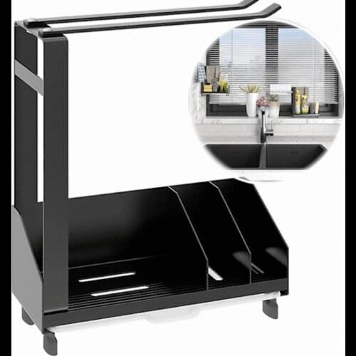 Kitchen Sink Caddy Organizer Sponge Soap Holder Countertop Sponge Rack with Drain Pan Tray For Kitchen Convenience