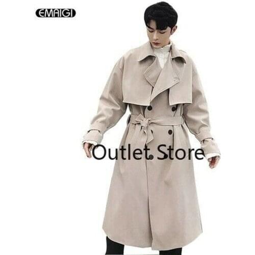 2020 Autumn Winter Men Vintage Double Breasted Overcoat Business Casual Long Trench Fashion Oversize Outwear Male Loose Jacket