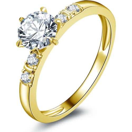 QYI 100% 14K Solid Yellow Gold Wedding Ring Luxury Sona Simulated Diamond Jewelry Solitaire Engagement Rings For Women