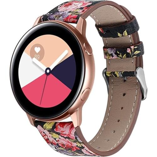 Genuine Leather Strap For Samsung Galaxy Watch Active Bands Floral Printed Wristband Replacement for Galaxy Watch Active