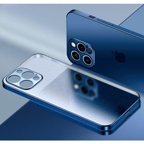 Luxury Plating Square Frame Matte Soft Silicone Case for iPhone 11 12 Pro Max Mini XR X XS 7 8 Plus SE 2020 Transparent Cover