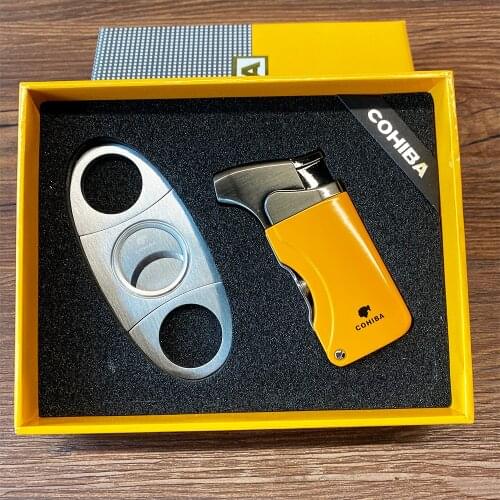 Christmas Present Cigar Lighter Cutter Accessories Set Metal Windproof Butane Gas C Torch Lighters Stainless Steel Cigar Punch