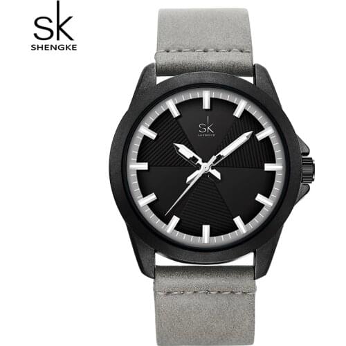 Shengke Women Fashion Grey Quartz Watch Lady Leather Watchband High Quality Casual Waterproof Wristwatch Gift for Wife New