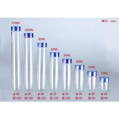 8PCS 15/30/40/50/60/80/100/110ml Glass Bottles Vials Jars with Red/Silver/Blue/Green/Gold Color Screw Cap Storage Spice Bottles