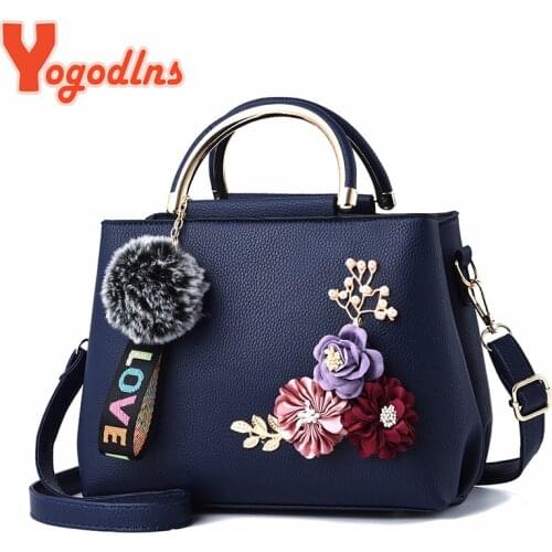 Yogodlns PU Leather Bags for Women Shoulder Bag flower Solid color bag feminina Handbag crossbody leather bag